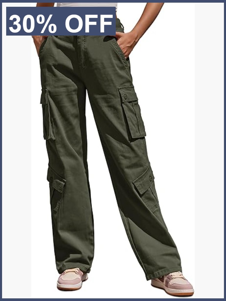 High Waisted Cargo Pants, Wide Leg Combat Trousers 8 Pockets,
